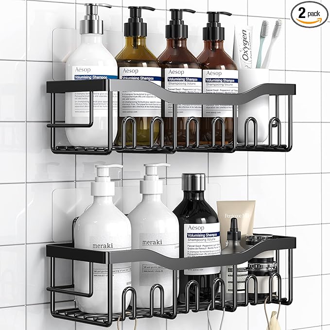 Shower Caddy 2 Pack, Adhesive Shower Organizer by EUDELE