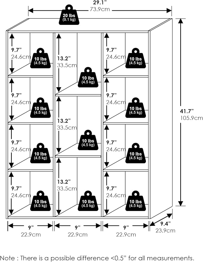 Furinno LUDER Book Shelf, 11-Cube Bookshelf, Reversible Bookcase, 9.4 x 29.1 x - Image 6