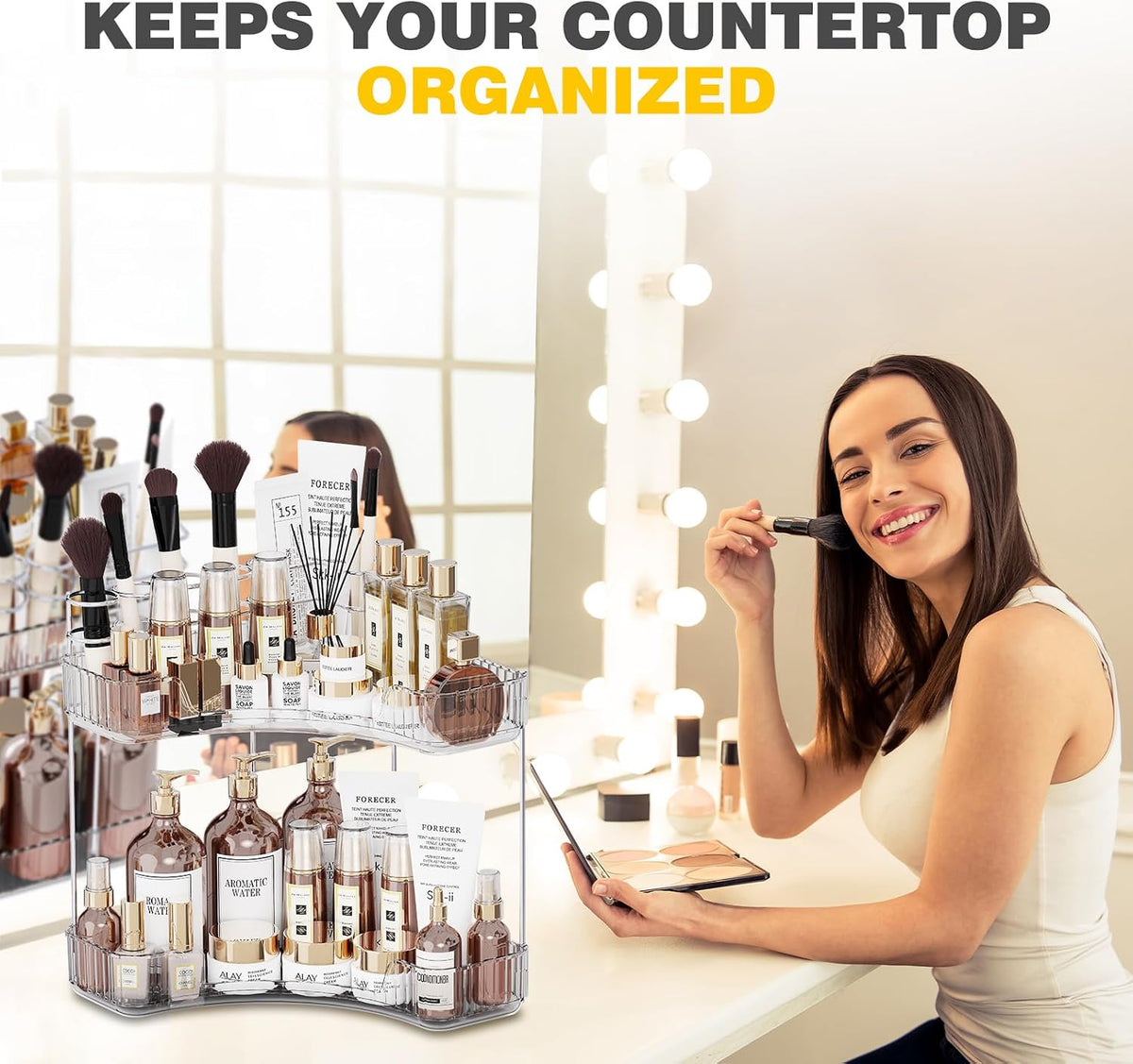2-Tier Corner Bathroom Counter Organizer with Top Toothbrush
