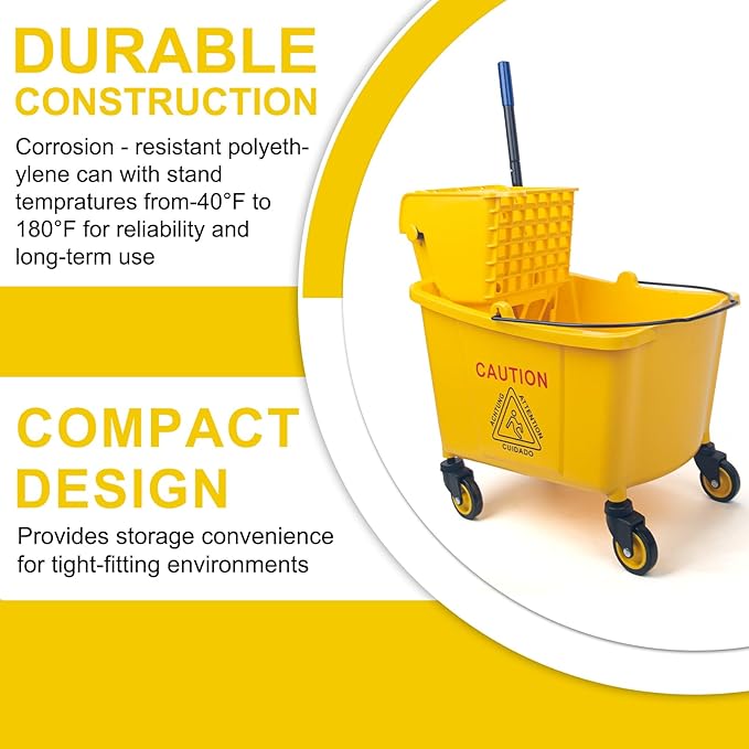 Kefanta 35 Qt Side Press Wringer Combo Commercial Mop Bucket on Wheels Set - Image 7
