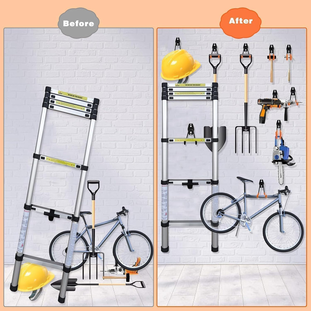 Steel Garage Storage Hooks - 32 Pack Anti-Slip Coating, Heavy Duty