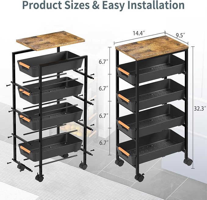 5 Tier Slim Rolling Utility Cart - Image 4