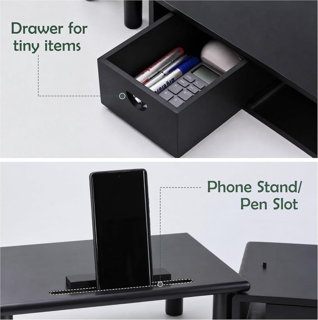 Dual Monitor Stand Riser with Drawer for Desk Laptop