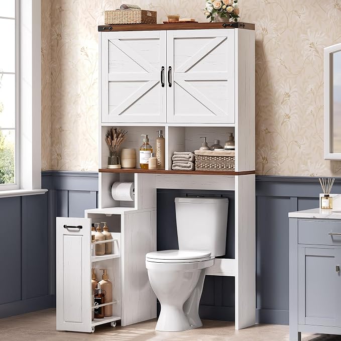 Farmhouse Over The Toilet Storage Cabinet by UPOSOJAWishesYouaNiceDay