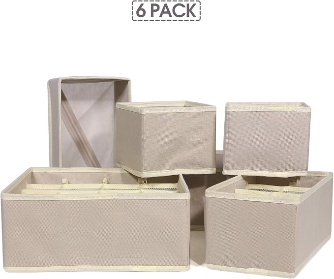 6 Pack Foldable Drawer Organizer Dividers Cloth Storage Box Closet Dresser - Image 7