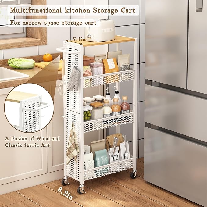 Utility Slim Storage Cart 4 Tier Small Rolling Kitchen Laundry Room - Image 4