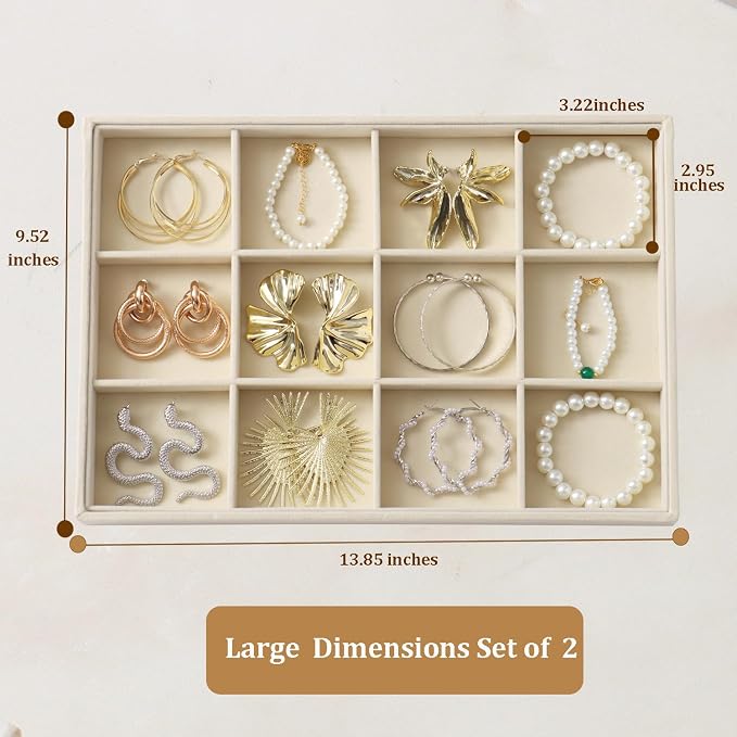 Large Velvet Jewelry Tray 2 Pack Stackable Jewelry Display Drawer Inserts Trays - Image 3