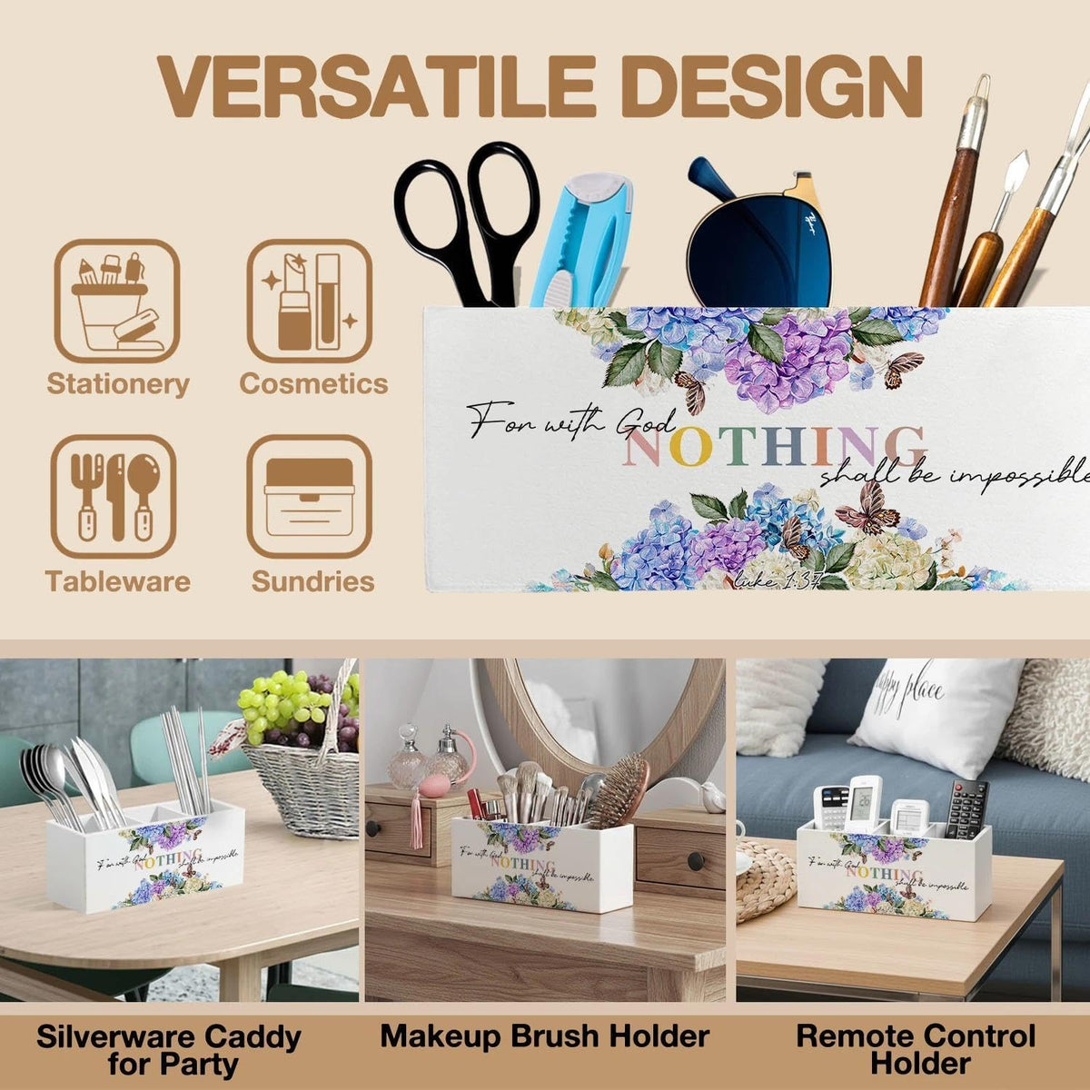 Hydrangea Floral Christian Pen Pencil Holder Organizer for Desk