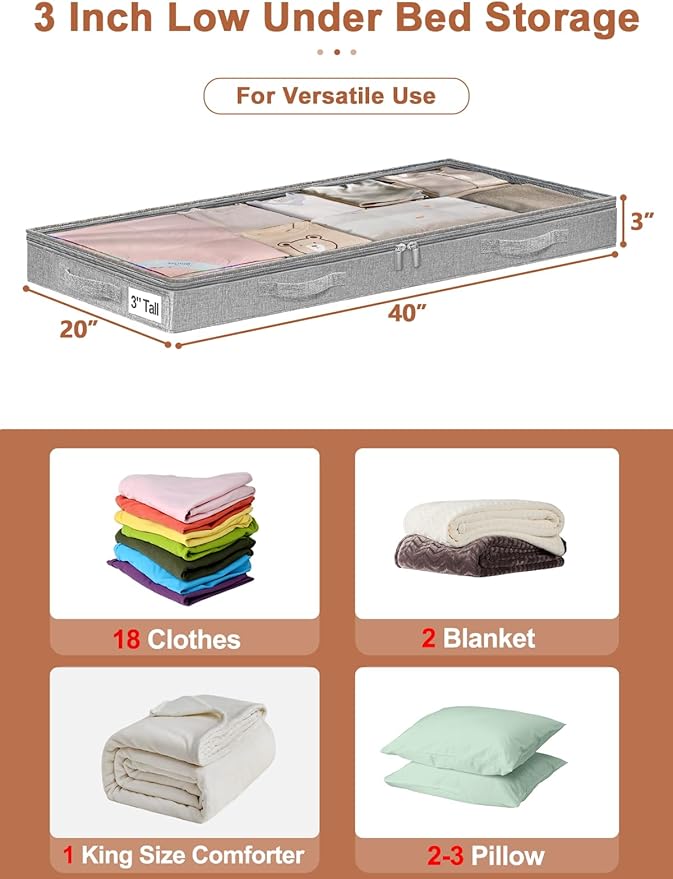punemi 3-Inch Low Profile Under Bed Storage Containers，No-Structure, Soft - Image 2