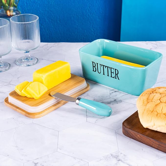 Large Butter Dish with Lid for Countertop, Ceramic Butter Stick Holder - Image 5