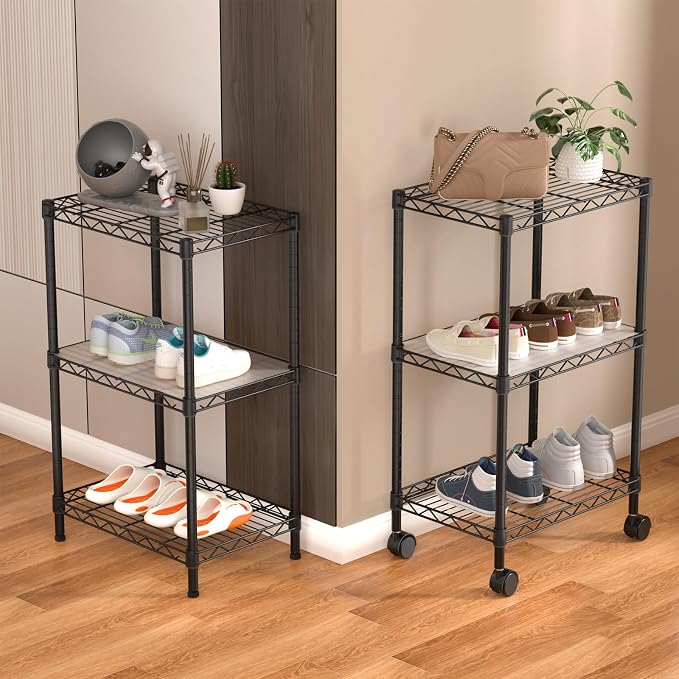Small 3 Tier Shelves Storage Wire Shelving Unit Metal Shelf Adjustable - Image 8
