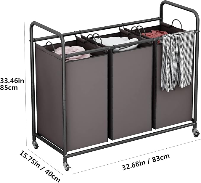 LINZINAR 3-Bag Laundry Sorter, Laundry Hamper Cart - Image 6