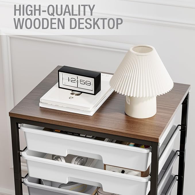 Rolling Storage Cart with 8 Drawers, Utility Cart on Wheels with Wooden Tabletop - Image 6