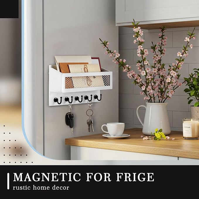 Magnetic Mail and Key Holder for Wall Fridge Wooden Mail Organizer - Image 3
