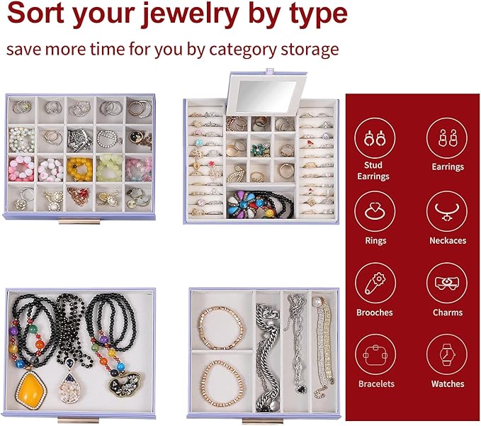 BOOVO Clear Lid Jewelry Box, 4 Layers Jewelry Organizer Large Jewelry Storage - Image 3