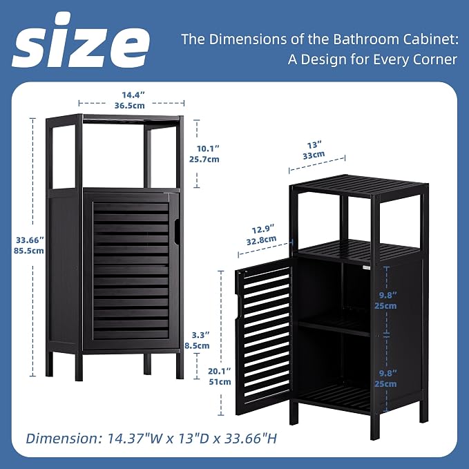 HITNET Bamboo Floor Cabinet, Small Bathroom Cabinet Floor Standing, 4 Tier - Image 3