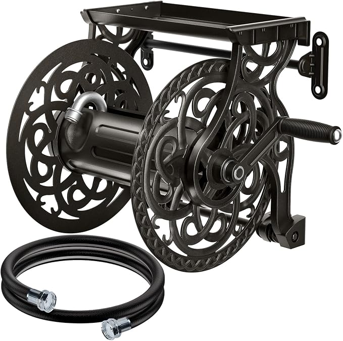 Metal Decorative Garden Hose Reel, Heavy Duty Hose Holder by AQUAZILLA