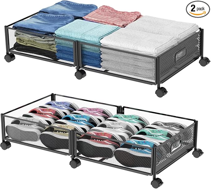 Under Bed Storage with Wheels, 31.5in / 35L Large Rolling Underbed Storage by NONKKY