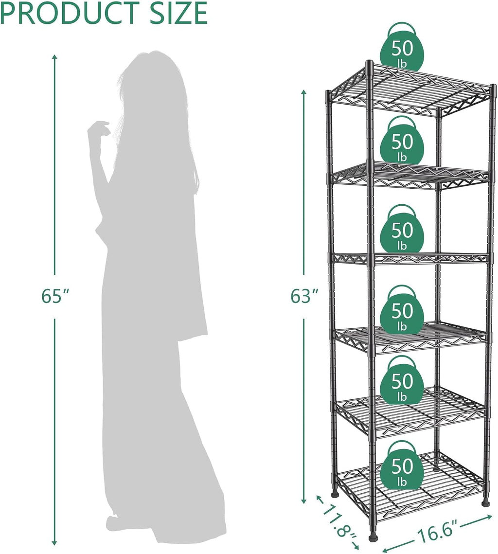GIOTORENT 6-Tier Storage Shelves Standing Shelving Metal Units