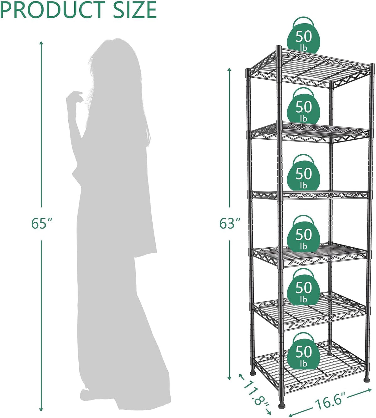 GIOTORENT 6-Tier Storage Shelves Standing Shelving Metal Units