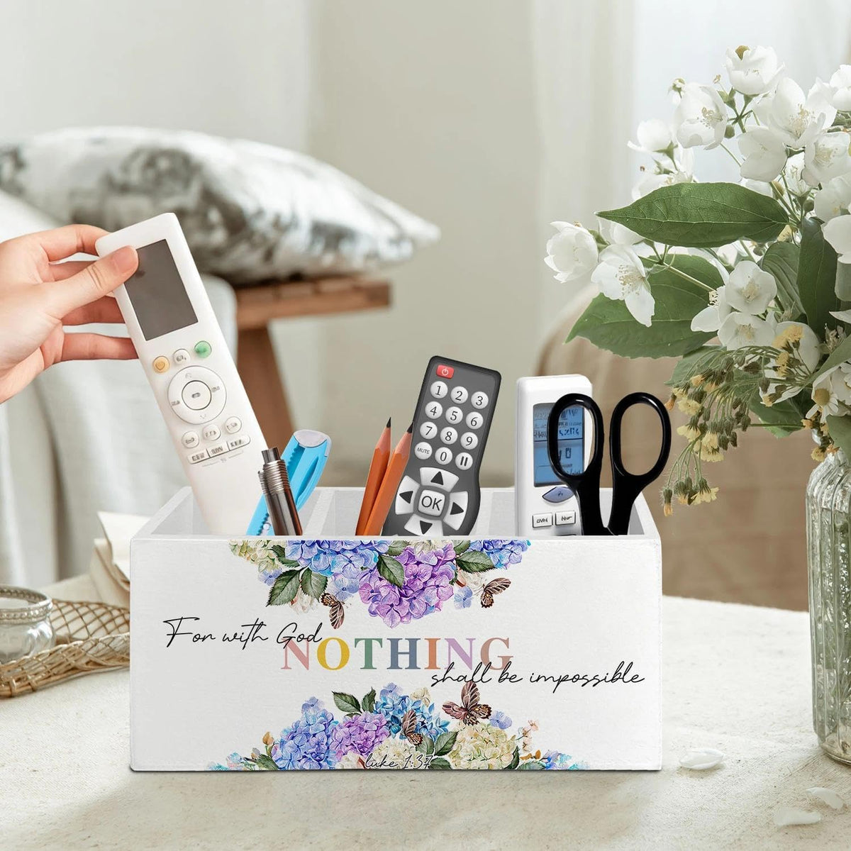 Hydrangea Floral Christian Pen Pencil Holder Organizer for Desk