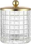 Clear Tranparent Apothecary Etched Geometric Grid Glass Jar W/Gold Metal Lid by IndecorHome