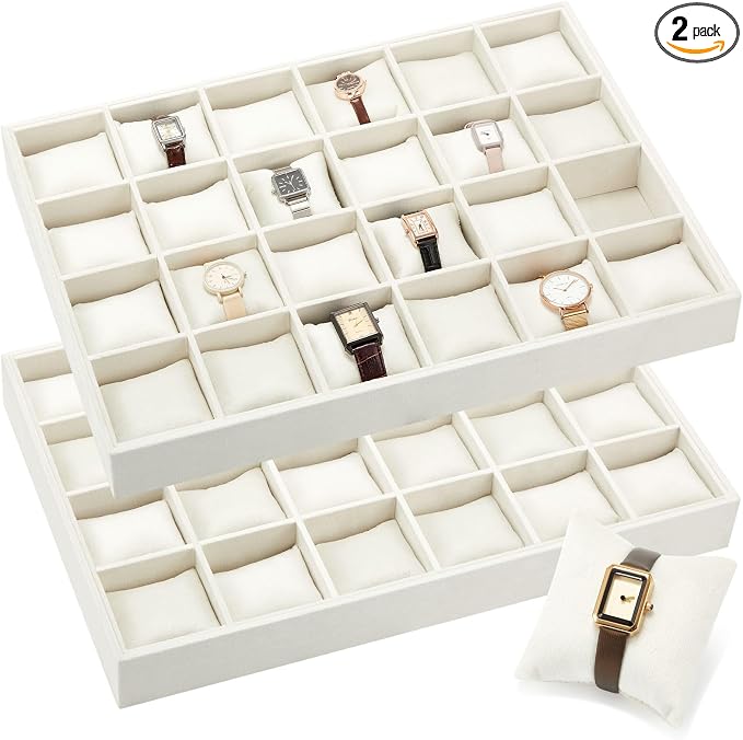 Henoyso 2 Pieces 24 Grid Velvet Watch Tray Jewelry Organizer Stackable Watch by Henoyso