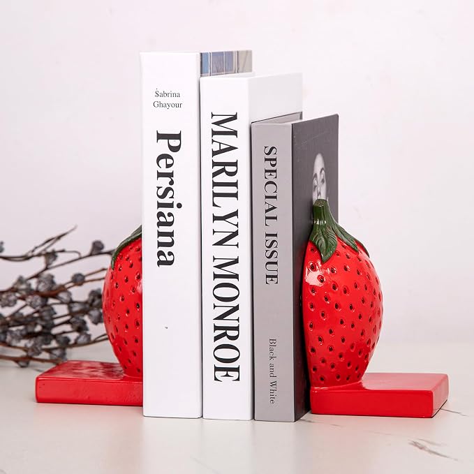 Strawberry Decorative Bookends, Resin Book Ends by Unknown