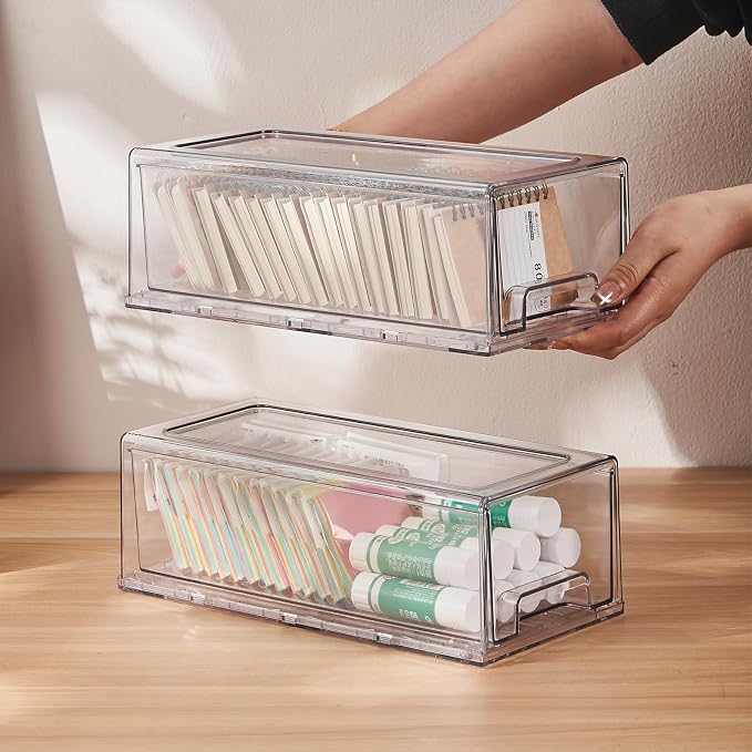 2 Pack Stackable Pull-Out Storage Drawers，Plastic Clear Organizer Bins - Image 7