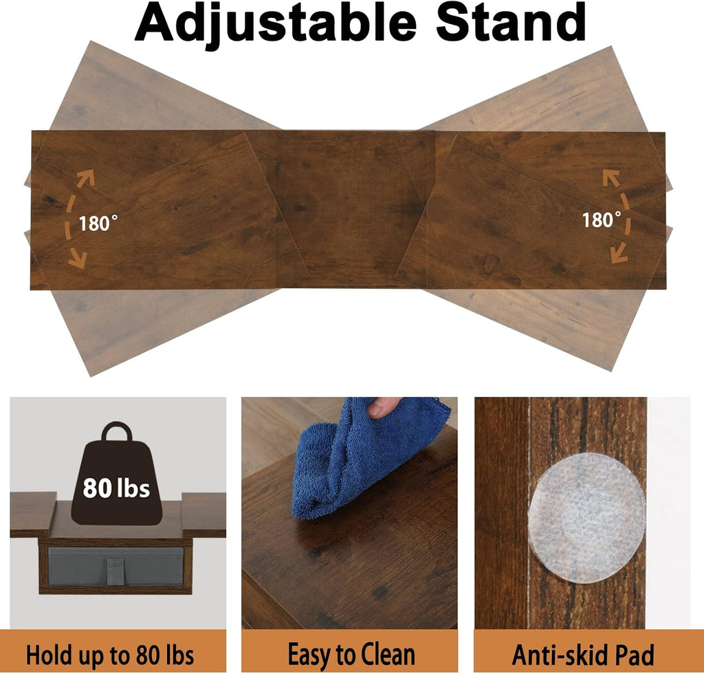 TEAMIX 3 Shelf Monitor Stand Riser With Drawer - Length and Angle