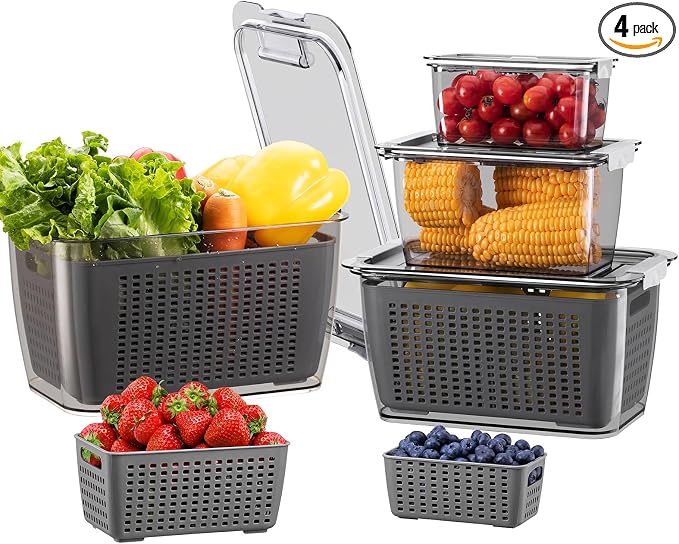 LUXEAR 4 Pack Fruit Containers for Fridge, Vegetable Storage Container by Luxear