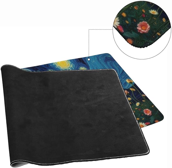 Starry Night Large Mouse Pad, Vintage Aesthetic Flowers Gaming Desk Mat - Image 5