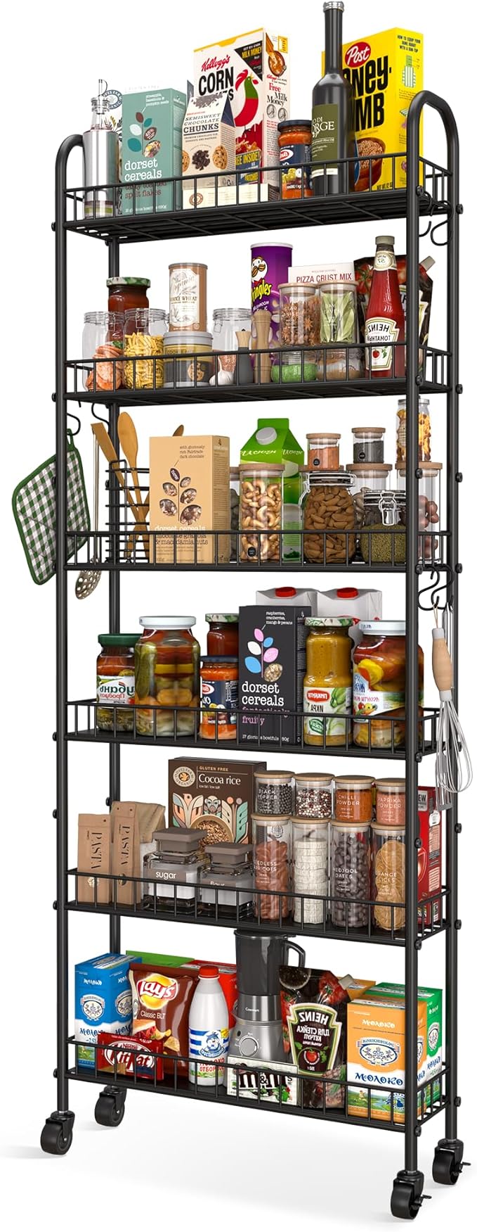 Slim Rolling Storage Cart with Wheels, Metal 6 Tier Mobile Shelving Unit by Qiaoxuan