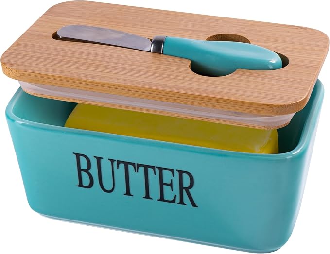 Large Butter Dish with Lid for Countertop, Ceramic Butter Stick Holder by QIANCHANG