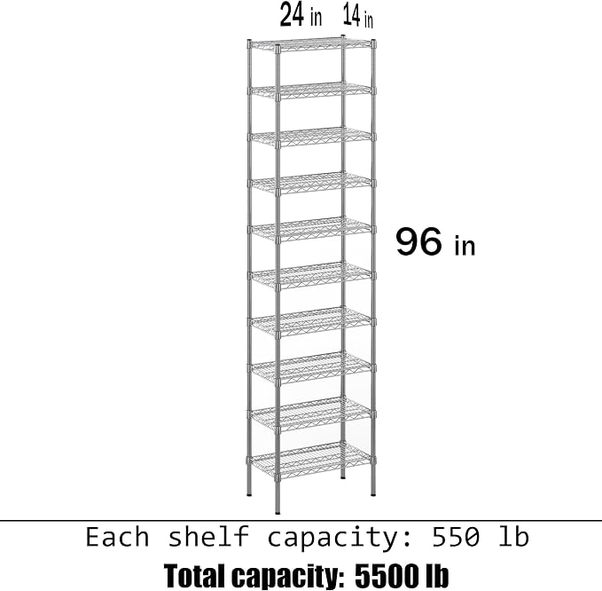14" Deep x 24" Wide x 96" Height Wire Shelving Kit | 10-Tier | NSF Commercial - Image 3