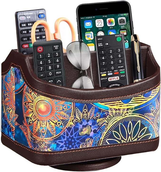 PUSU 360°Rotatable Remote Control Holder, PU Leather TV Remote Holder Caddy by PUSU
