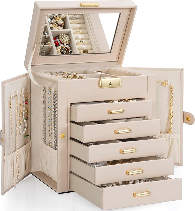 TORIBIO Large Jewelry Box for Women, Leather Jewelry Organizer by TORIBIO