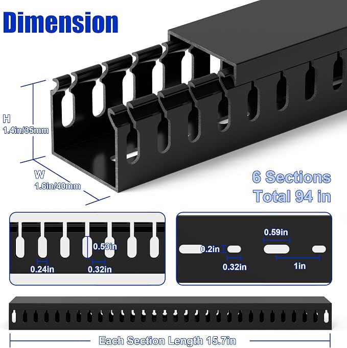 ZhiYo H1.4 x W1.6in Server Rack Cable Management Raceway, 94.5in Cable Raceway - Image 2