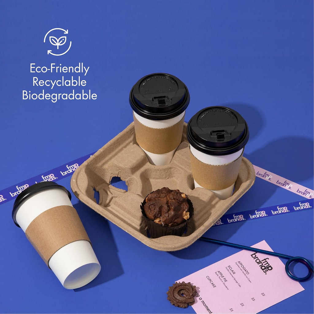 FMP Brands 4 Cup Disposable Drink Carrier Trays, 45 Pack Compostable