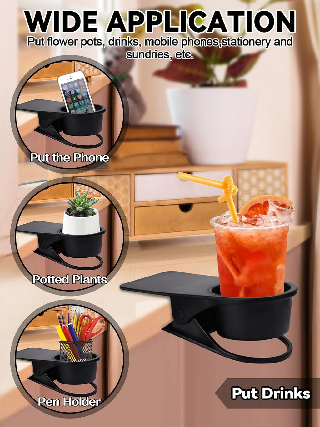 1PCS Clip on Cup Holder for Chair, Kalolary Desk Drink Holder Clamp