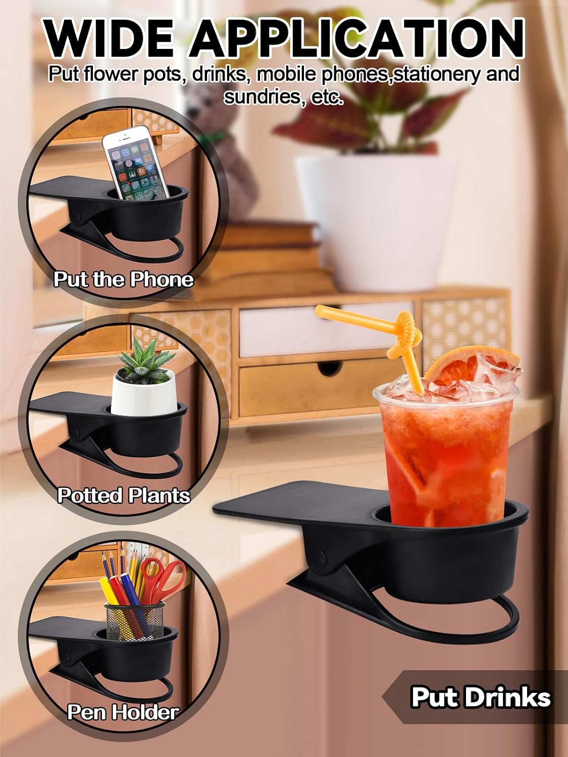 1PCS Clip on Cup Holder for Chair, Kalolary Desk Drink Holder Clamp