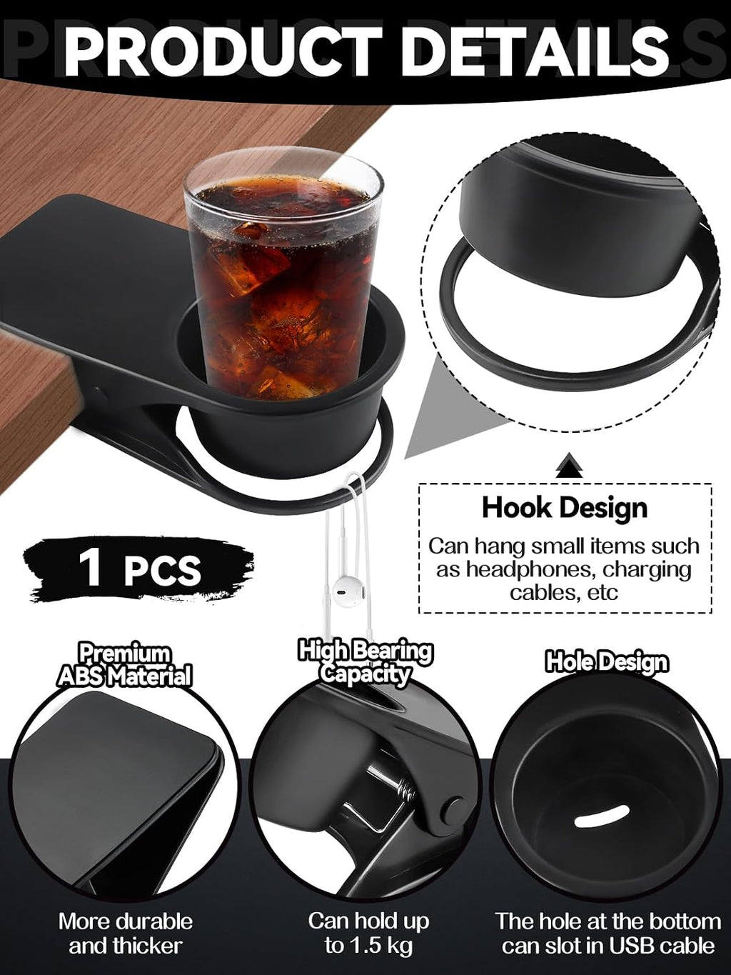 1PCS Clip on Cup Holder for Chair, Kalolary Desk Drink Holder Clamp