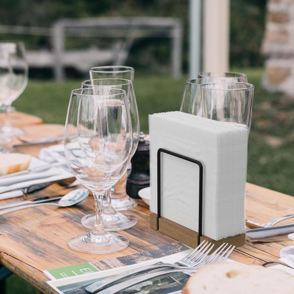 Wican Napkin Holder for Table, Acacia Iron Standing Napkin Dispenser