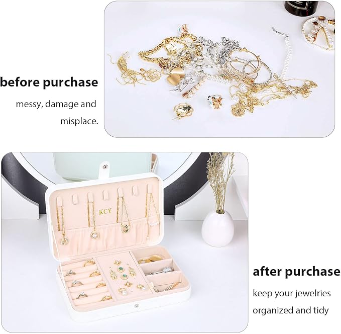KCY Jewelry Box for Women Girls, Small Travel Jewelry Organizer Case, PU - Image 7