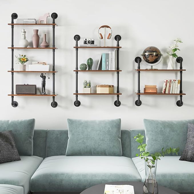YMYNY Industrial Pipe Shelf Bracket, 4 Tiers Retro Wall Mounted Floating Shelf - Image 6