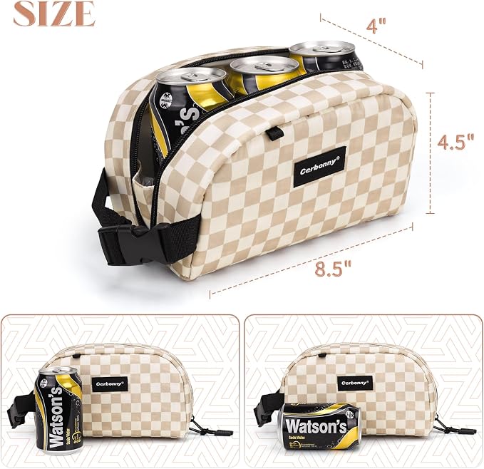 Cerbonny Reusable Lunch Bag, Khaki Checkerboard, Leak Proof, Zipper Closure - Image 3