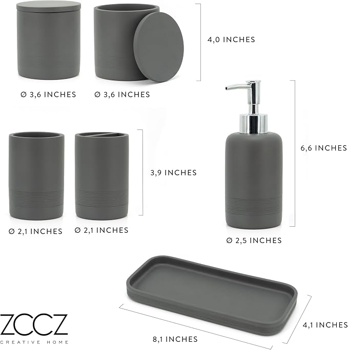 ZCCZ Gray Bathroom Accessories Set 6 Pieces - Image 8