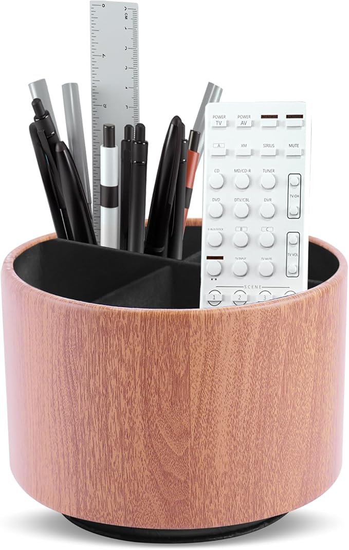 Round Leather Art Supply Organizer, Remote Control Holder, 360 Degree Spinning by Unknown