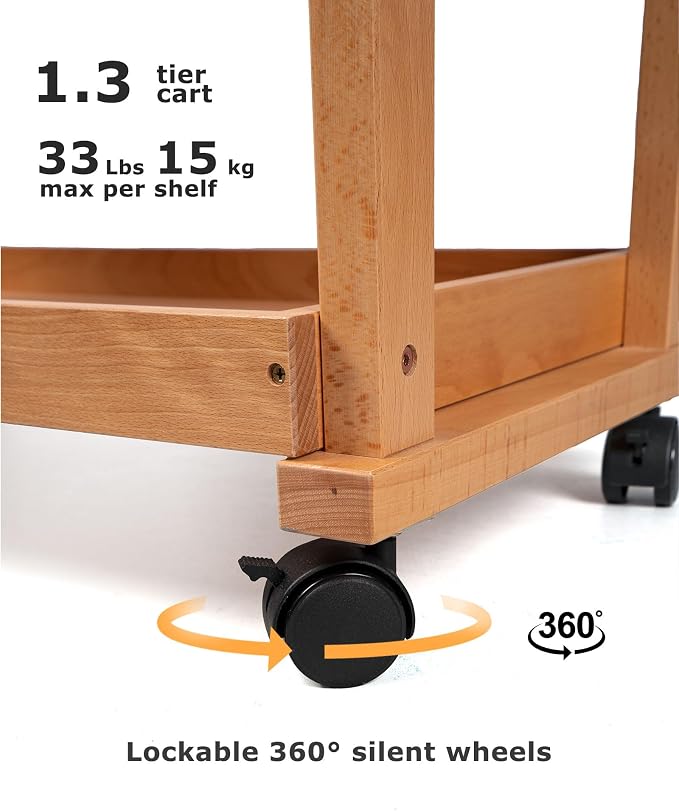 DJAR Rolling Art Supplies Cart, Solid Beech Wood Art Supply Organizert - Image 6