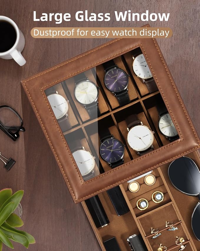 Uten 8-Slot Watch Box, 2-Layers PU Leather Watch Case - Image 4